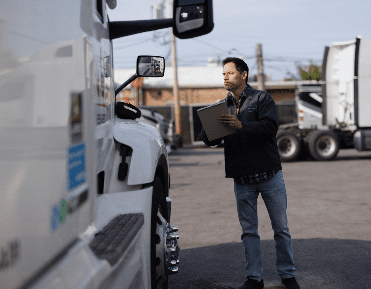 Agent is checking the truck's documentation